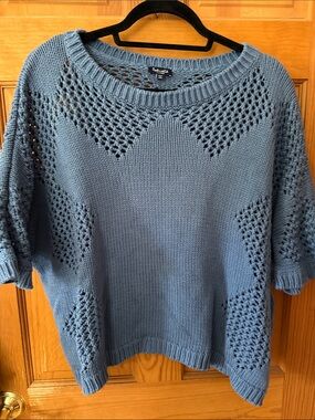 Splendid Dusty Blue Open-Knit Crewneck Sweater